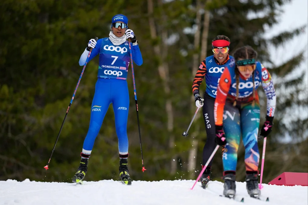 Nordic skiing in action